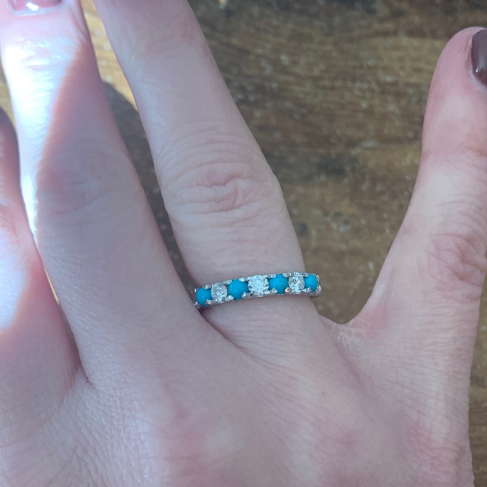 14k white gold turquoise and diamond band